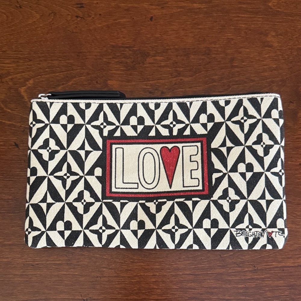 Brighton Women's Black and White Geometric Zip Pouch NWOT